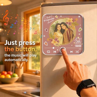 Personalized Best Friends Musical Fridge Magnet with Photo & Favorite Song Rechargeable Playable Music Player Friendship Gift for Best Friend, Sister, BFF, Birthday, Friendship Day